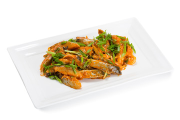 Spicy salad heh with herring and onions