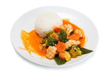 Odinopokum or grilled squid with vegetables