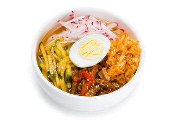 Cooksey dish of thin noodles, vegetables and meat