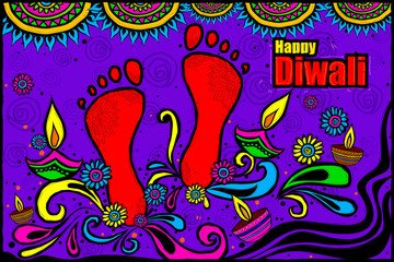 Happy Diwali diya in Indian art style