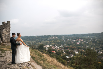 Wedding couple posing for the camera