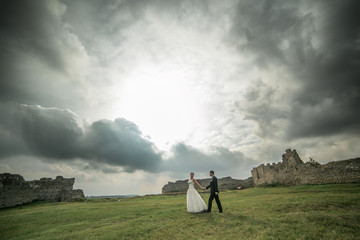 beautiful wedding couple walking