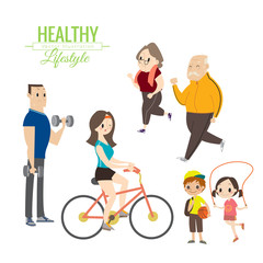 healthy lifestyle happy family exercising