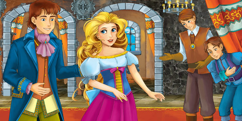 Cartoon fairy tale scene - with prince and princess - illustration for the children