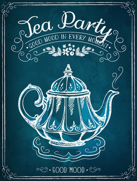 Retro illustration Time for tea with teapot