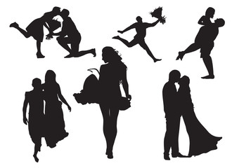 Silhouettes of men and women. Love