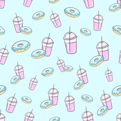 Milkshake and donut seamless pattern vector