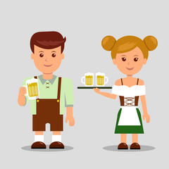 Oktoberfest. Man and a woman holding a beer. 