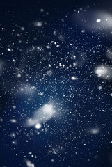 Obraz na płótnie Canvas Snow Falling from Dark Night Sky. Digital Drawing. Background