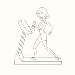 Fototapeta na wymiar Girl run treadmill black and white color 