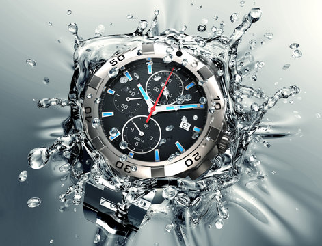 wristwatch splashing into water