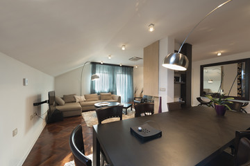 Loft apartment interior, dining area