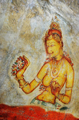 sigiriya maiden with flowers, sri lanka