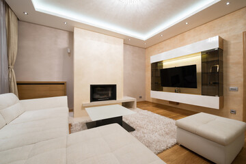 Interior of a specious living room with fireplace