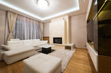 Fototapeta na wymiar Interior of a specious living room with fireplace