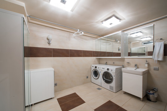 Interior of a spacious laundry room