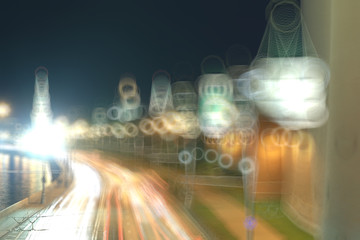 blurred background night city lights flashing drops