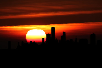Fototapeta na wymiar Chicago skyline at sunset illustration