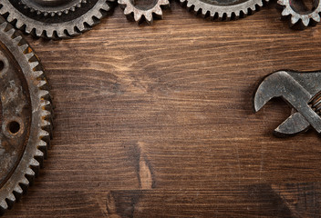 Wood texture background with the gear frame