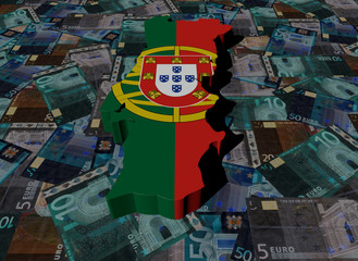 Portugal Map flag on Euros illustration