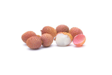 Lychee. Fresh lychees on white background