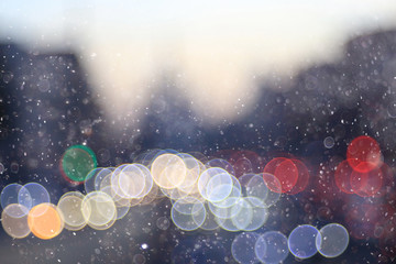 bokeh, unfocused, urban background lights winter snow