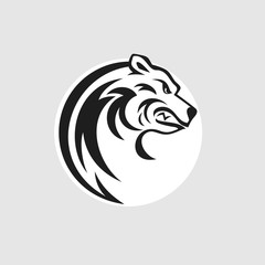 Bear head logo or icon in black and white. Vector illustration.