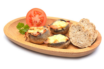 Baked mushrooms with tomatoes and bread