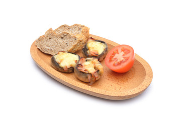 Baked mushrooms with tomatoes and bread