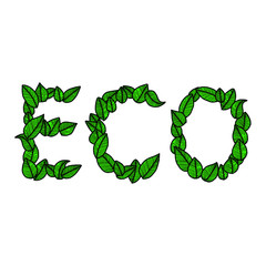 illustration vector doodle hand drawn green leaves in the word of ECO