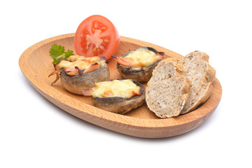Baked mushrooms with tomatoes and bread
