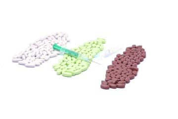 Medicine pills with syringe