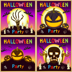  Happy Halloween card. background Flat design. Vector illustration kids text