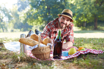 Healthy vegetarian or vegan picnic with a delicious spread of fr