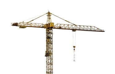 heavy dark yellow hoisting crane isolated on white