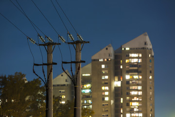 High power electricity poles in urban area