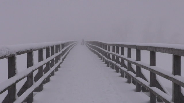 Winter day landscape with snowed down bridge 