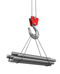 Building armature on crane hook. Image with clipping path