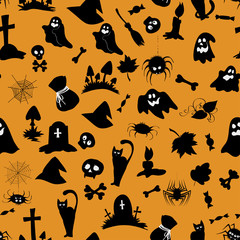 Vector seamless pattern with Halloween objects and creatures