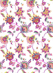 seamless bohemian pattern. with beautiful flowers, drawn in crayons - 93612337