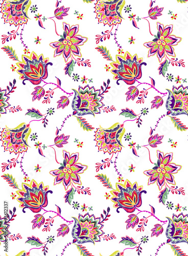 “seamless bohemian pattern. with beautiful flowers, drawn in crayons