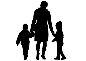 Silhouette of a mother and daughter on white background