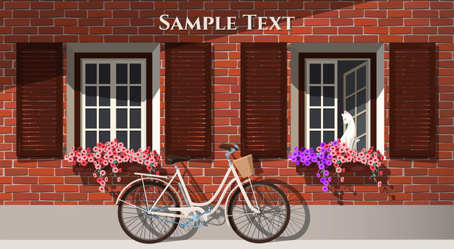 Fototapeta Brick house and bicycle