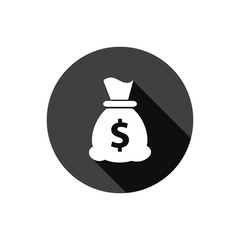 Money bag icon with long shadow