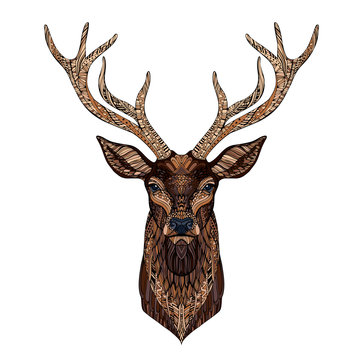 Deer head stylized in zentangle style.