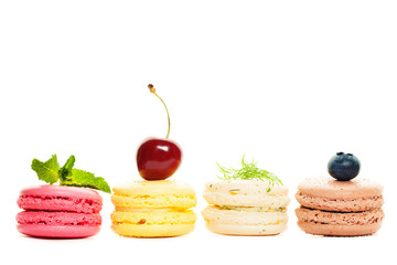 French Sweet Macaroons on White Background