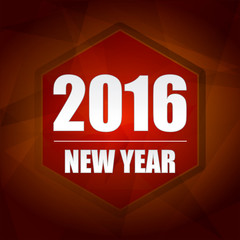 happy new year 2016 in red hexagon label