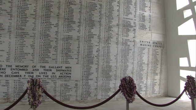 USS Arizona Memorial names Honolulu Hawaii pan left M HD
