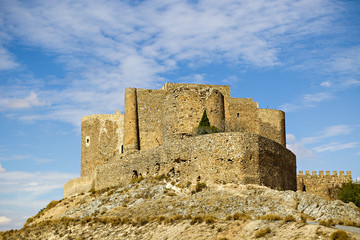 Fototapeta na wymiar Medieval castle and windmills of Consuegra in Toledo province, C
