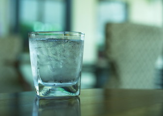 cold water in clear glass with ice